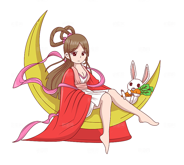 卡通可爱兔子月亮插画元素