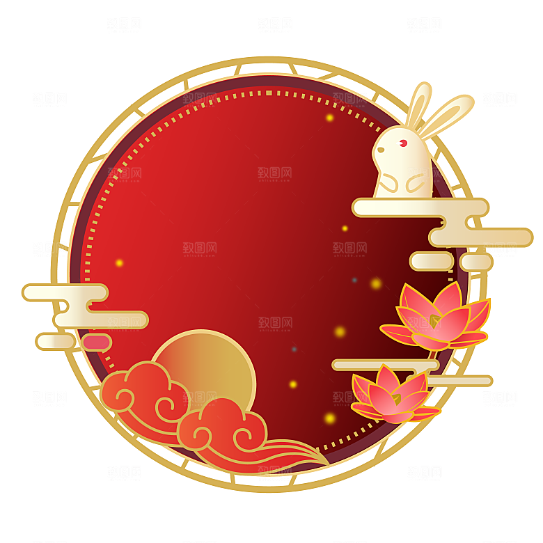 中秋节节日兔子月亮月饼图案素材