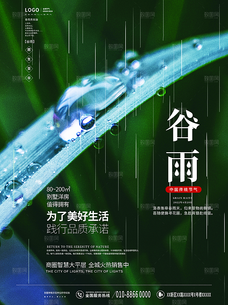 谷雨节气简约大气海报