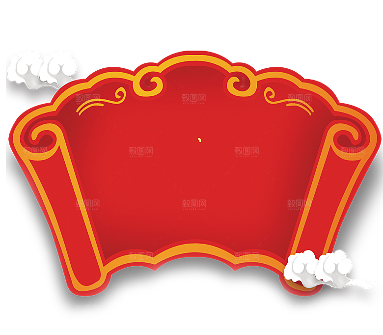 中国风传统复古风圣旨卷轴画轴PNG素材