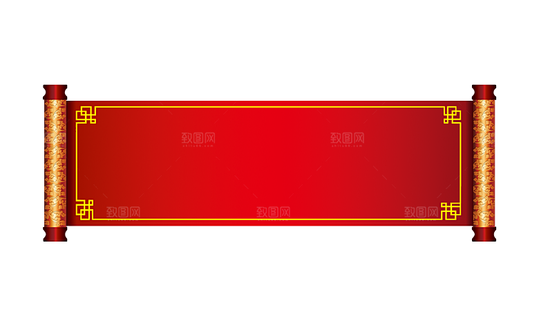 中国风传统复古风圣旨卷轴画轴PNG素材