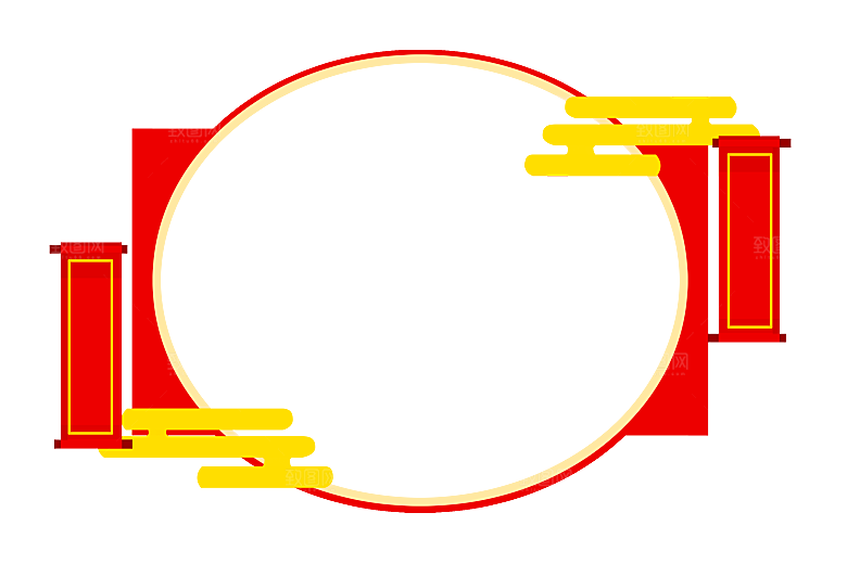 中式古风边框花纹圆形方形复古PNG