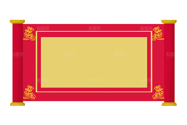 中国风传统复古风圣旨卷轴画轴PNG素材