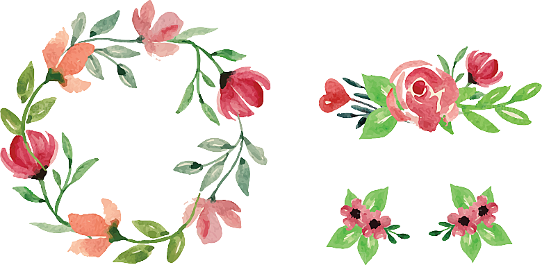 唯美手绘水彩花环花卉婚礼png装饰