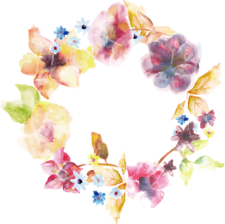 唯美手绘水彩花环花卉婚礼png装饰
