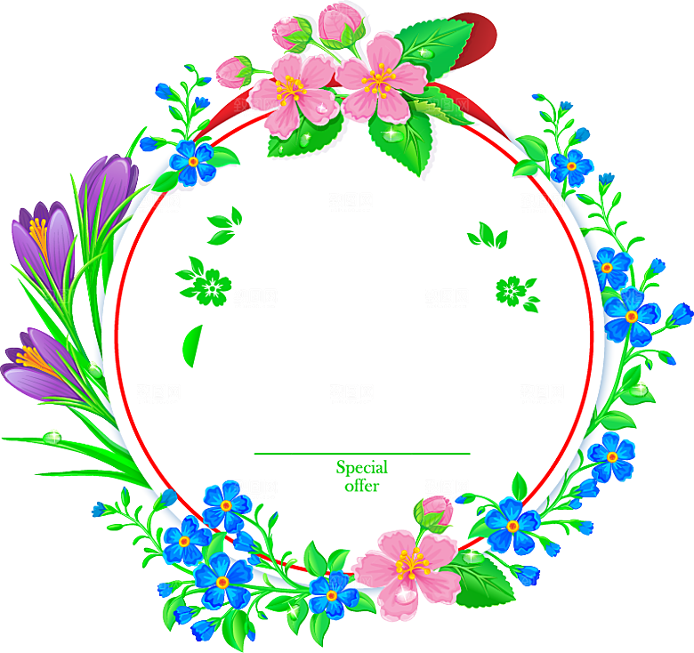 唯美手绘水彩花环花卉婚礼png装饰
