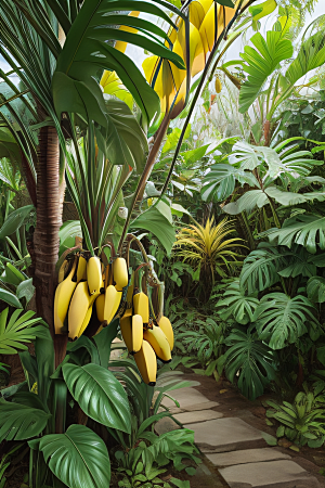 绿意盎然热带风景中的香蕉树与生机