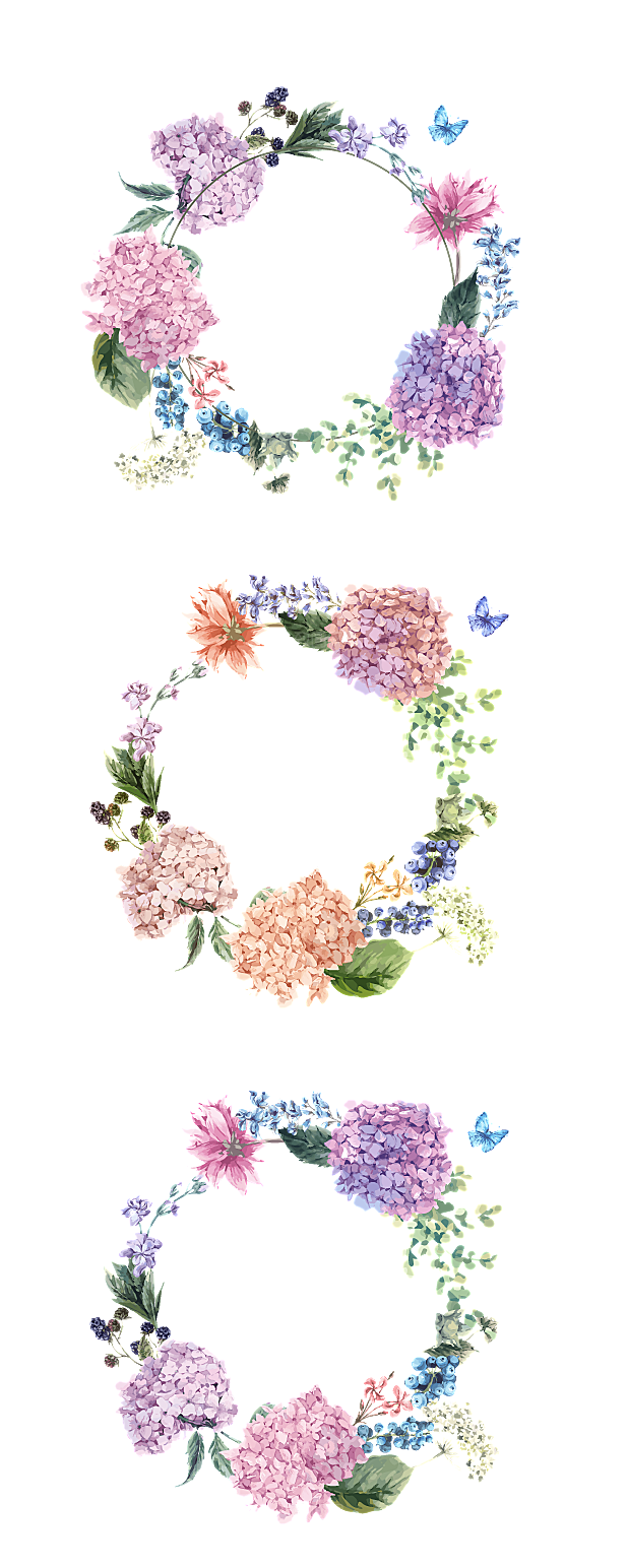 唯美手绘水彩花环花卉婚礼png装饰