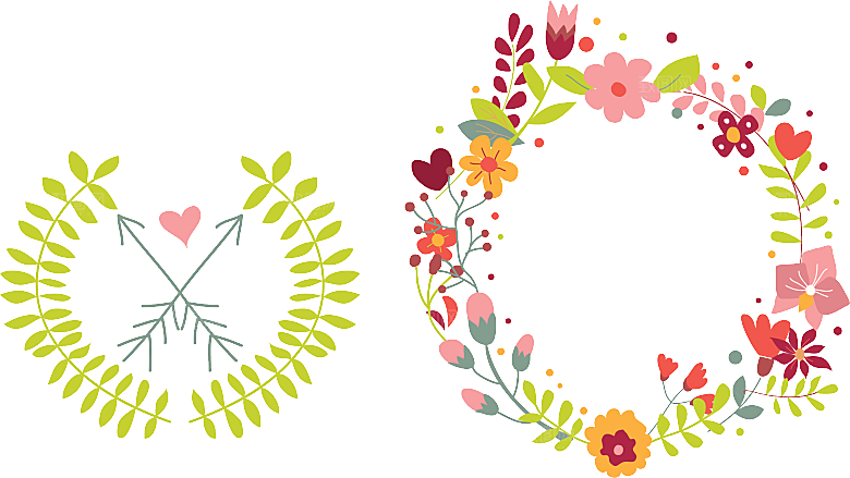 唯美手绘水彩花环花卉婚礼png装饰素材