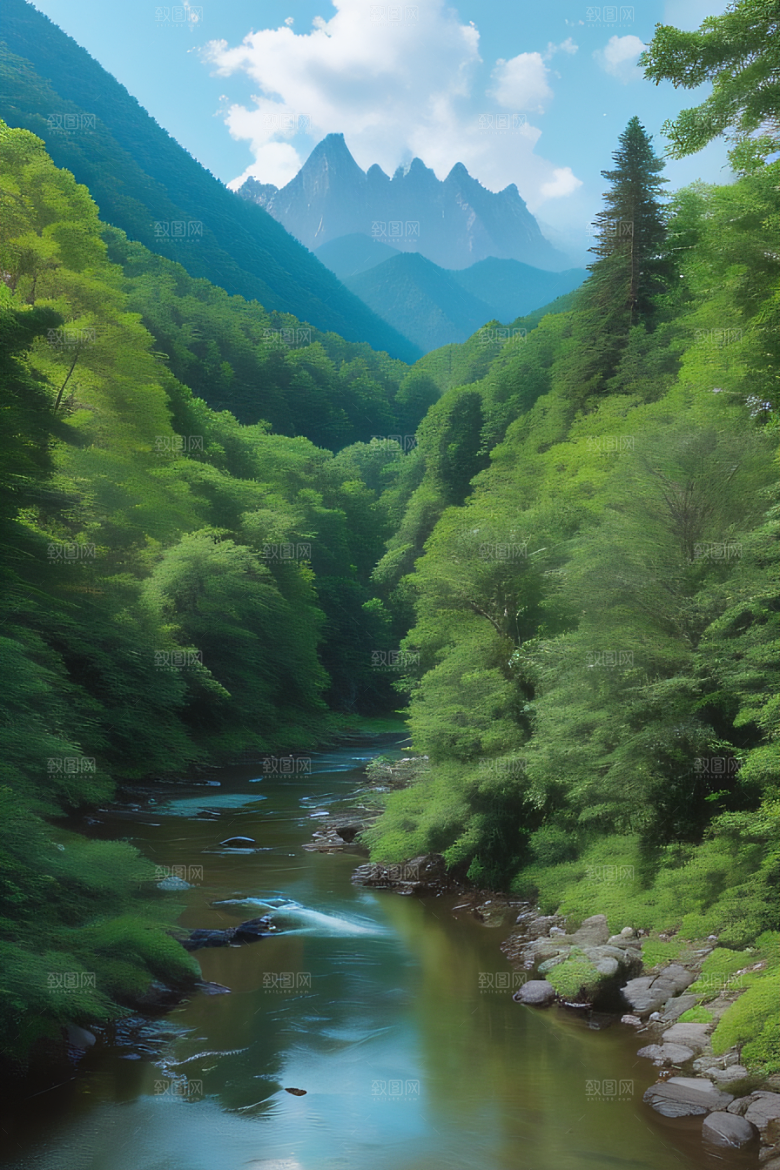 山水之间山峦与河流交相辉映的美景