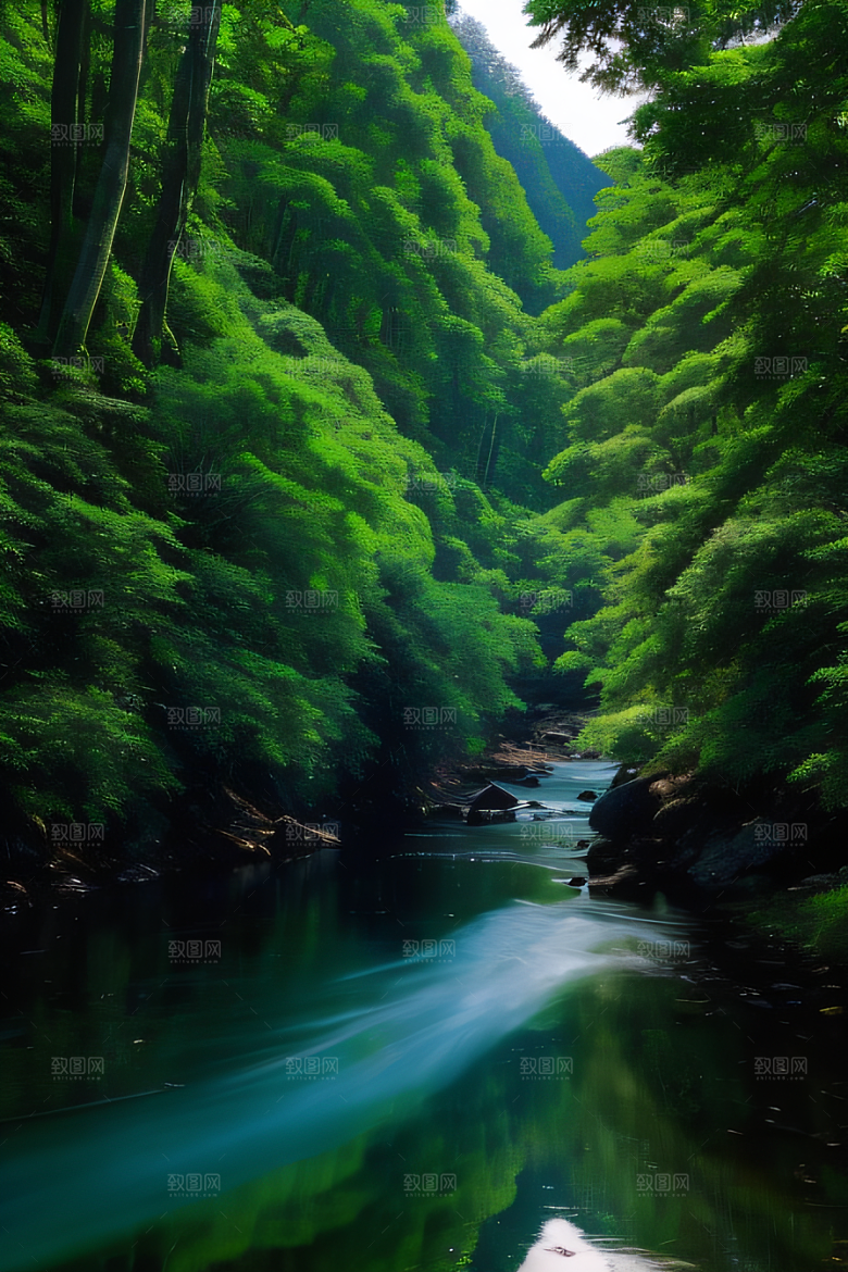 绿意盎然树木繁茂绿意盎然的山水风景