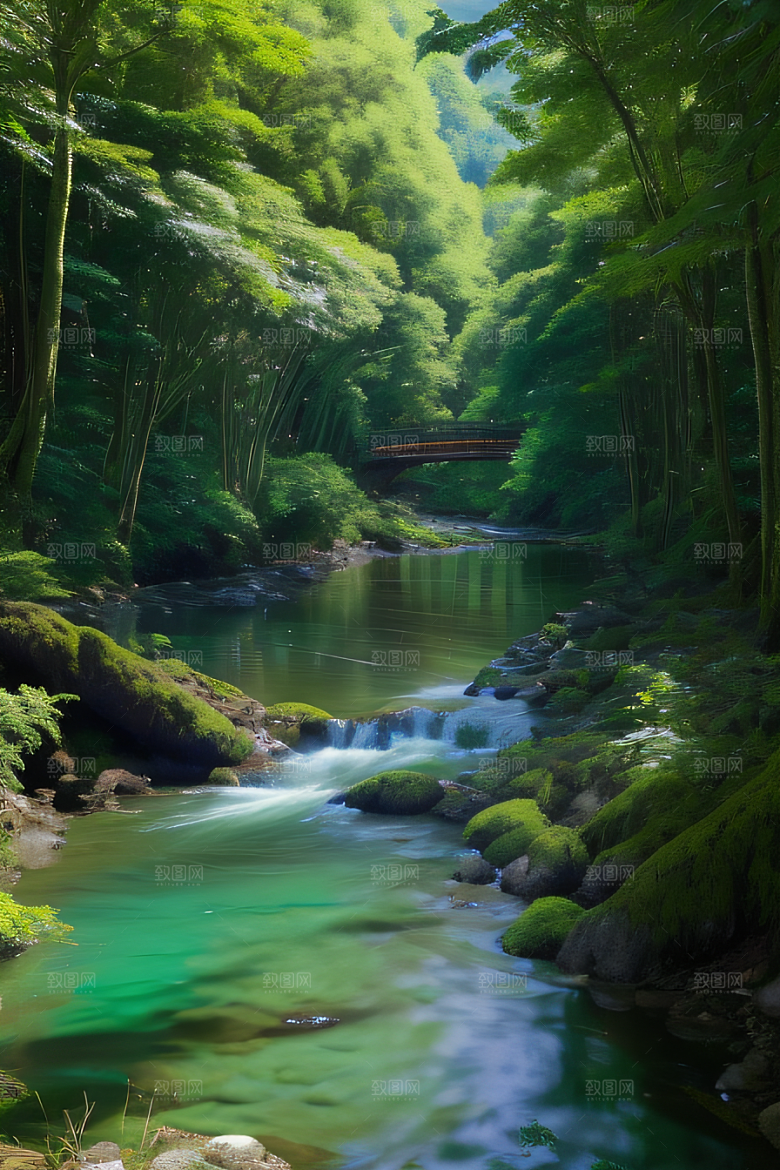 绿意盎然树木繁茂绿意盎然的山水风景