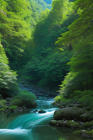 绿意盎然树木繁茂绿意盎然的山水风景