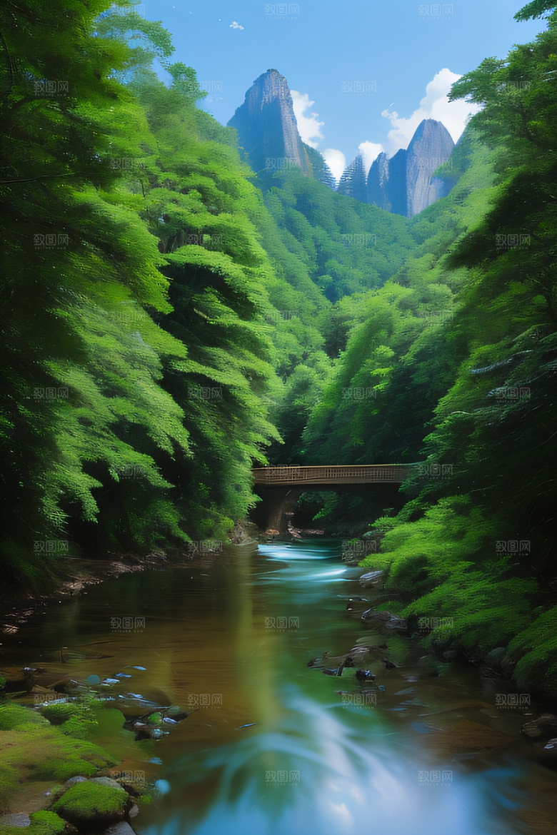 绿意盎然树木繁茂绿意盎然的山水风景