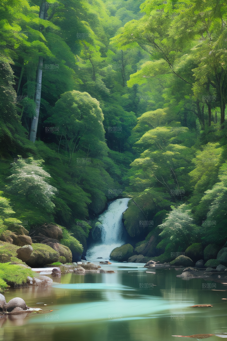 绿意盎然树木繁茂绿意盎然的山水风景