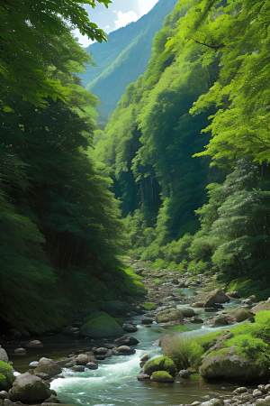 绿意盎然树木繁茂绿意盎然的山水风景