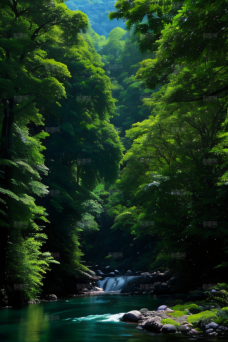 绿意盎然树木繁茂绿意盎然的山水风景