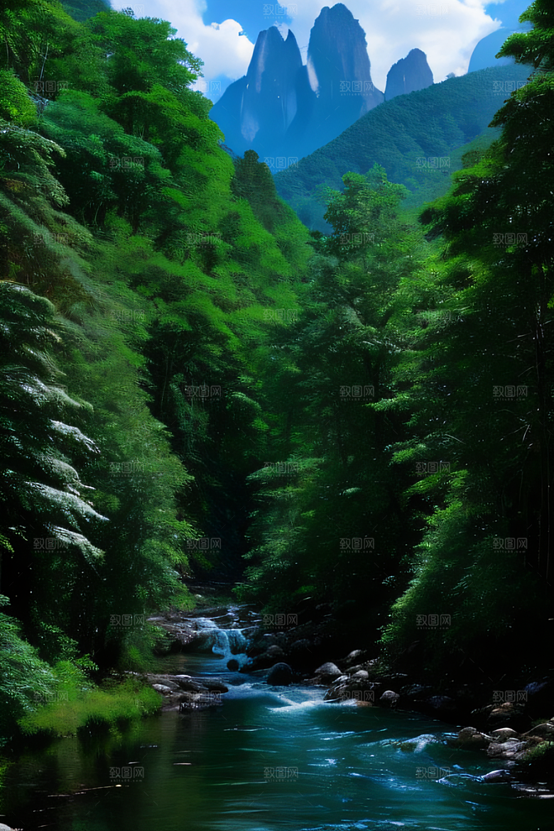 绿意盎然树木繁茂绿意盎然的山水风景