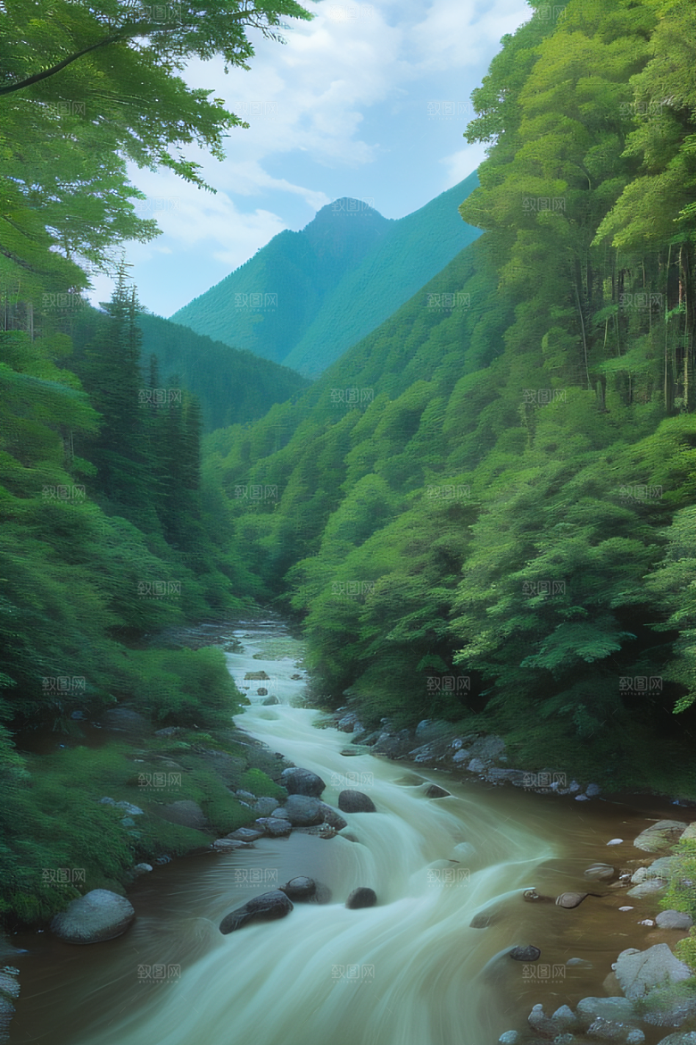 绿意盎然树木繁茂绿意盎然的山水风景