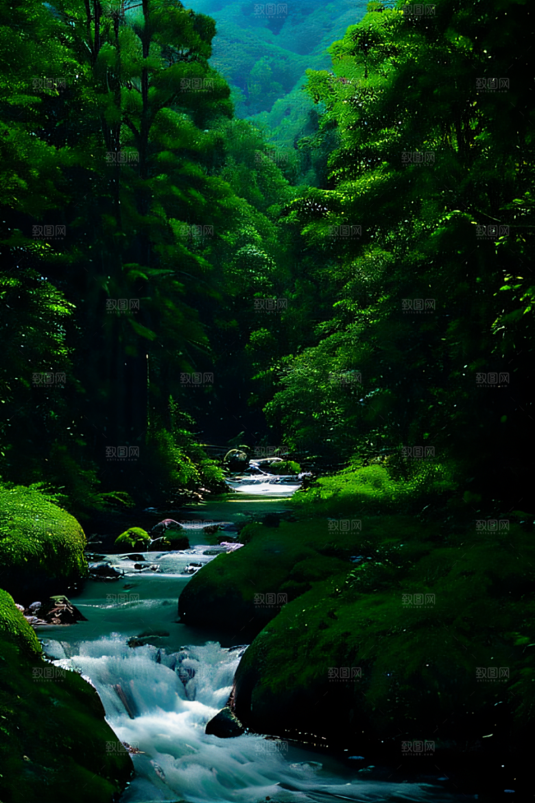 绿意盎然树木繁茂绿意盎然的山水风景