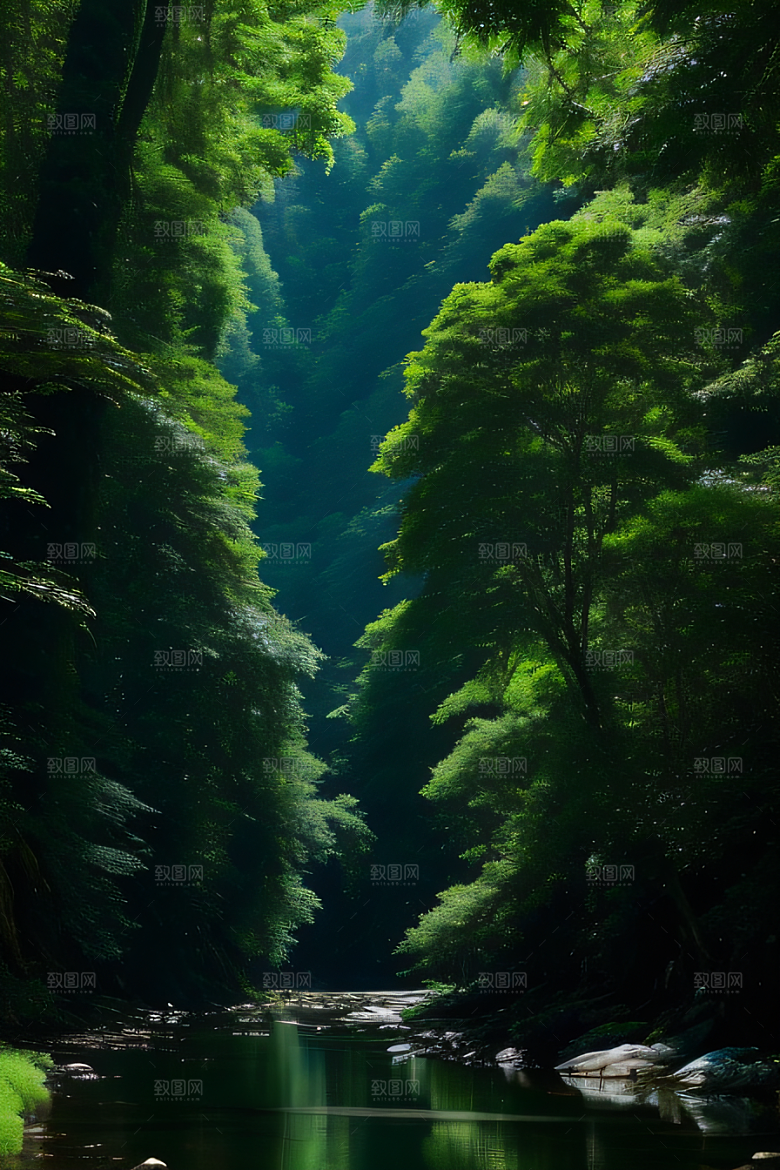 绿意盎然树木繁茂绿意盎然的山水风景