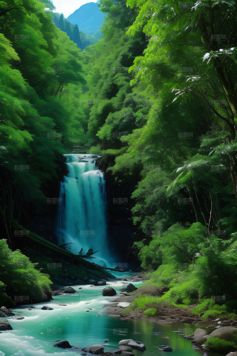 绿意盎然树木繁茂绿意盎然的山水风景