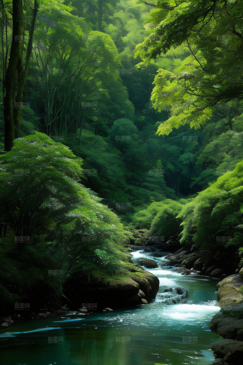 绿意盎然树木繁茂绿意盎然的山水风景