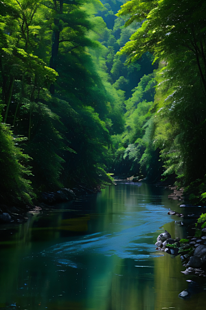 绿意盎然树木繁茂绿意盎然的山水风景