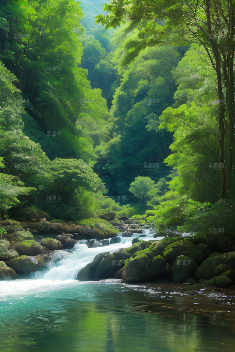 壮丽的自然景观高山深林和流水的完美融合