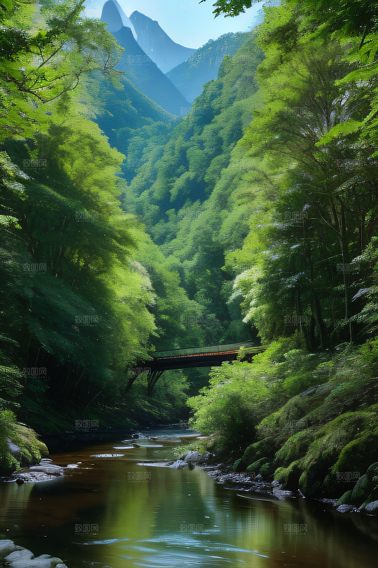 壮丽的自然景观高山深林和流水的完美融合