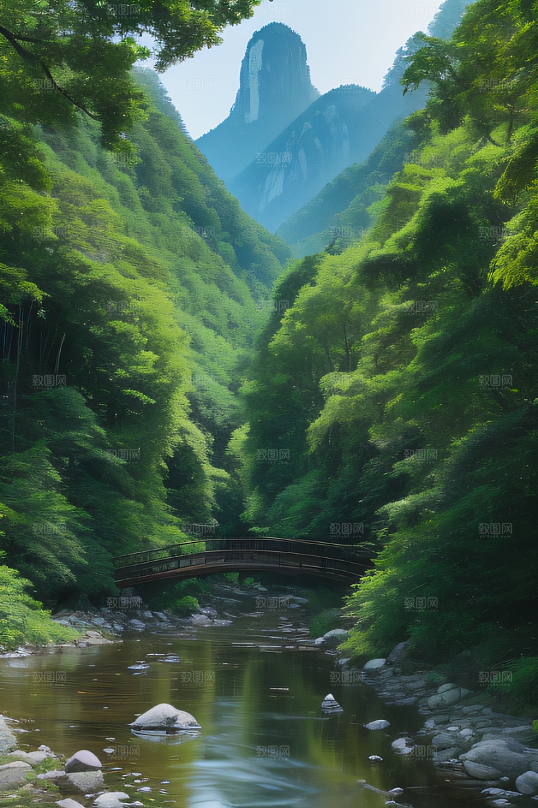 壮丽的自然景观高山深林和流水的完美融合
