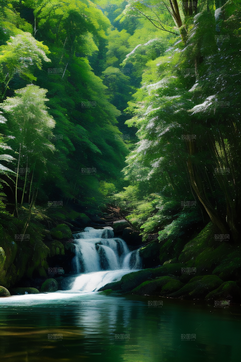 壮丽的自然景观高山深林和流水的完美融合
