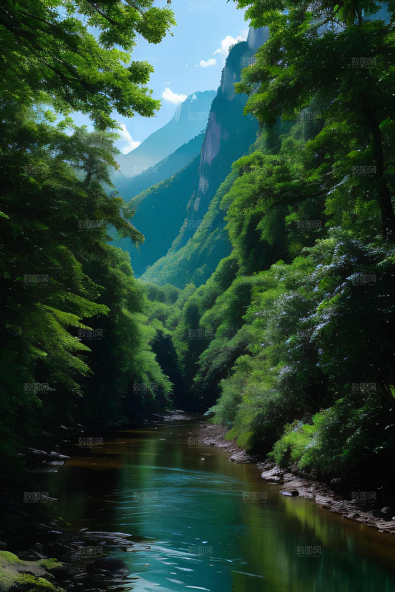壮丽的自然景观高山深林和流水的完美融合