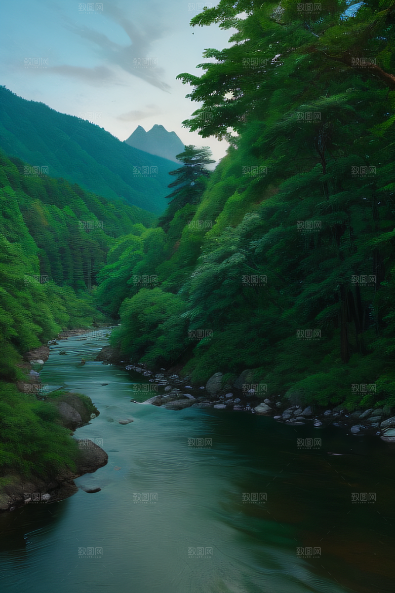 壮丽的自然景观高山深林和流水的完美融合