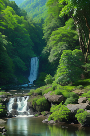 壮丽的自然景观高山深林和流水的完美融合