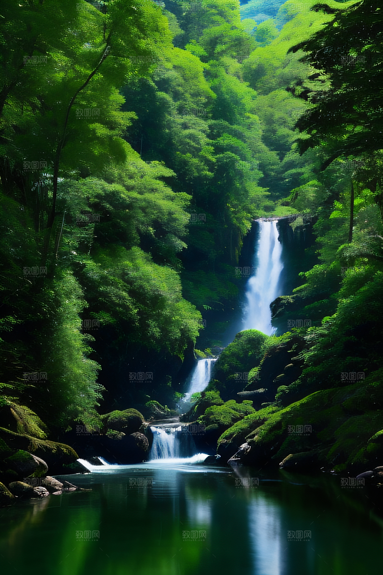 壮丽的自然景观高山深林和流水的完美融合