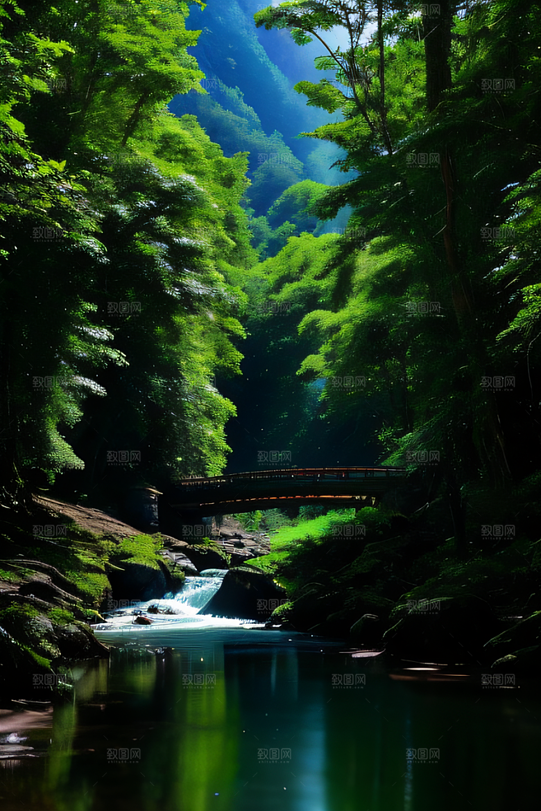 山水相映清澈的河水与壮丽的山峦相互辉映