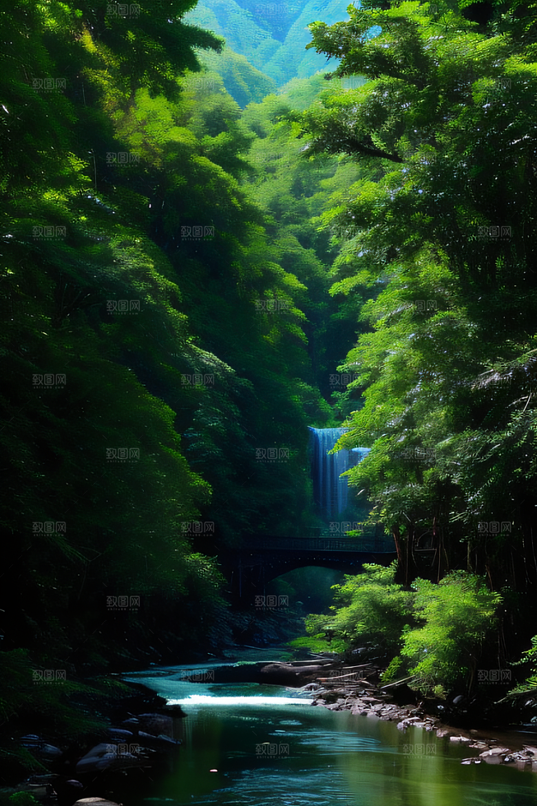 山水相映清澈的河水与壮丽的山峦相互辉映