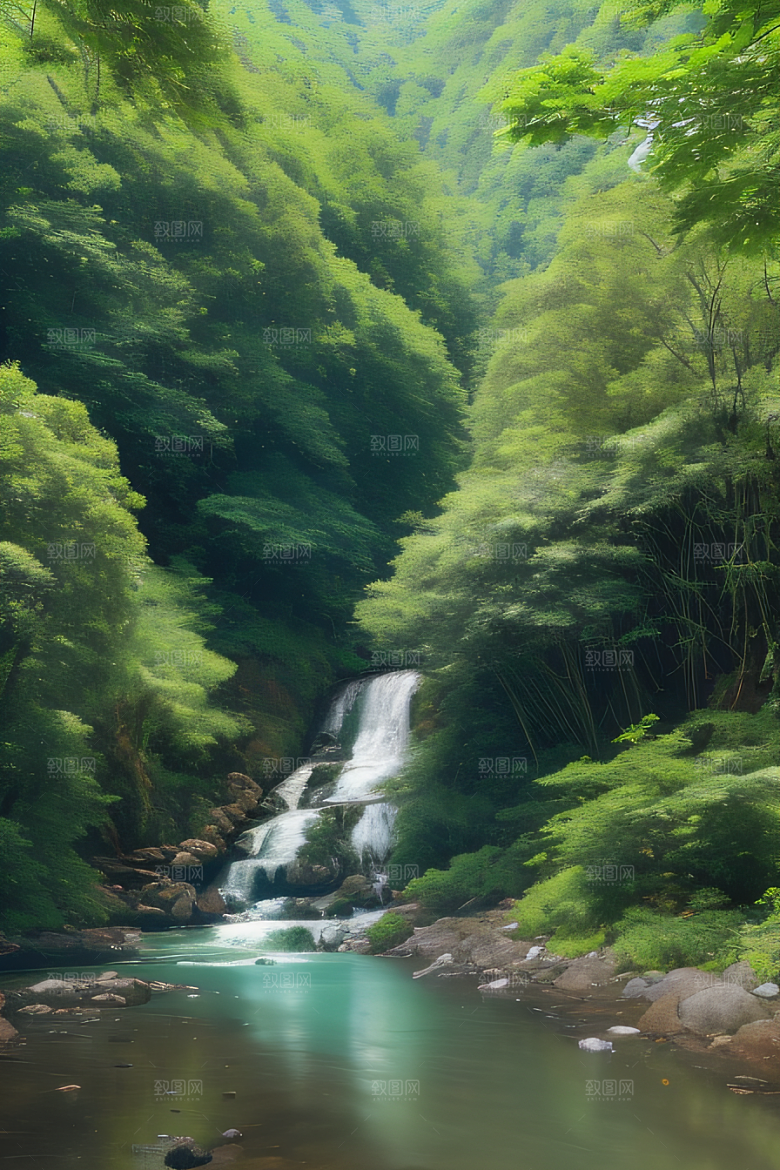 山水相映清澈的河水与壮丽的山峦相互辉映
