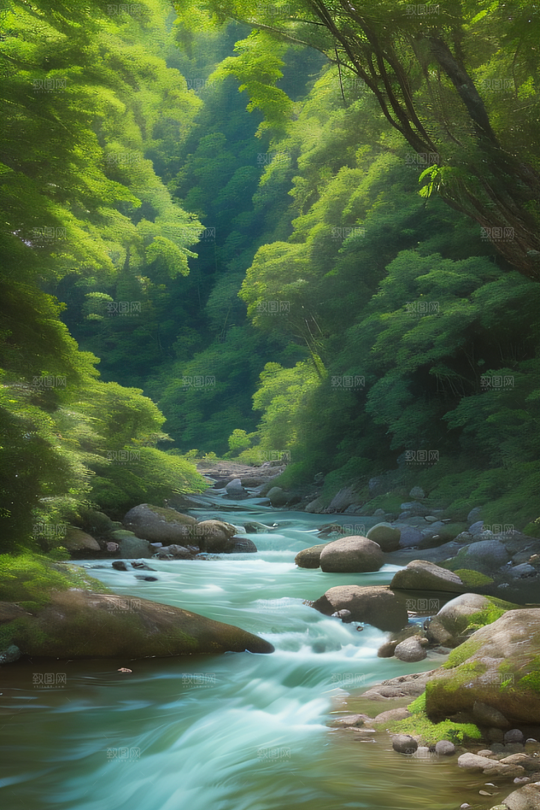 山水相映清澈的河水与壮丽的山峦相互辉映