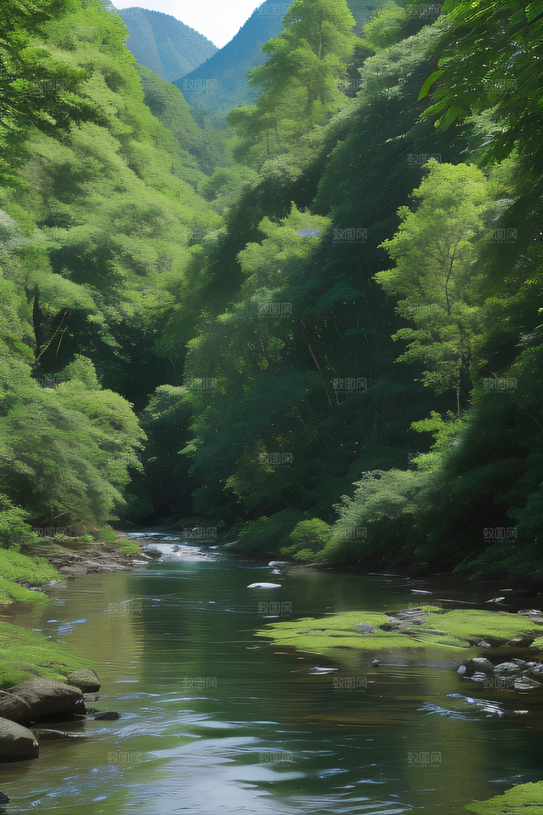 山水相映清澈的河水与壮丽的山峦相互辉映
