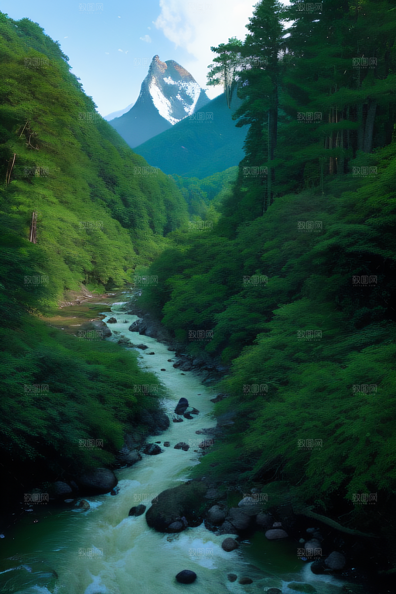 山水相映清澈的河水与壮丽的山峦相互辉映