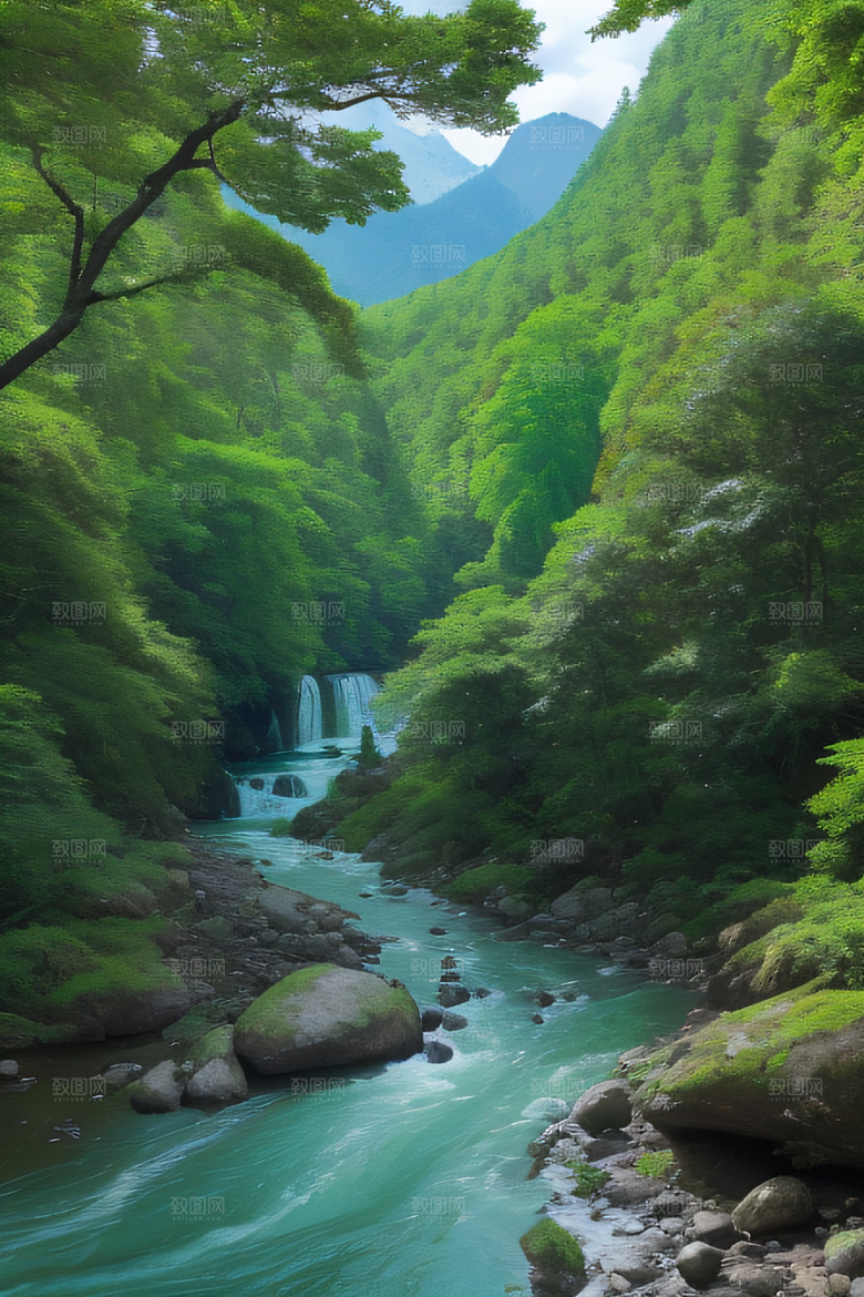 山水相映清澈的河水与壮丽的山峦相互辉映