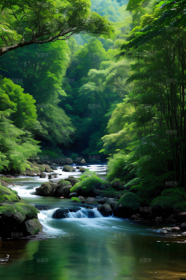 山水相映清澈的河水与壮丽的山峦相互辉映