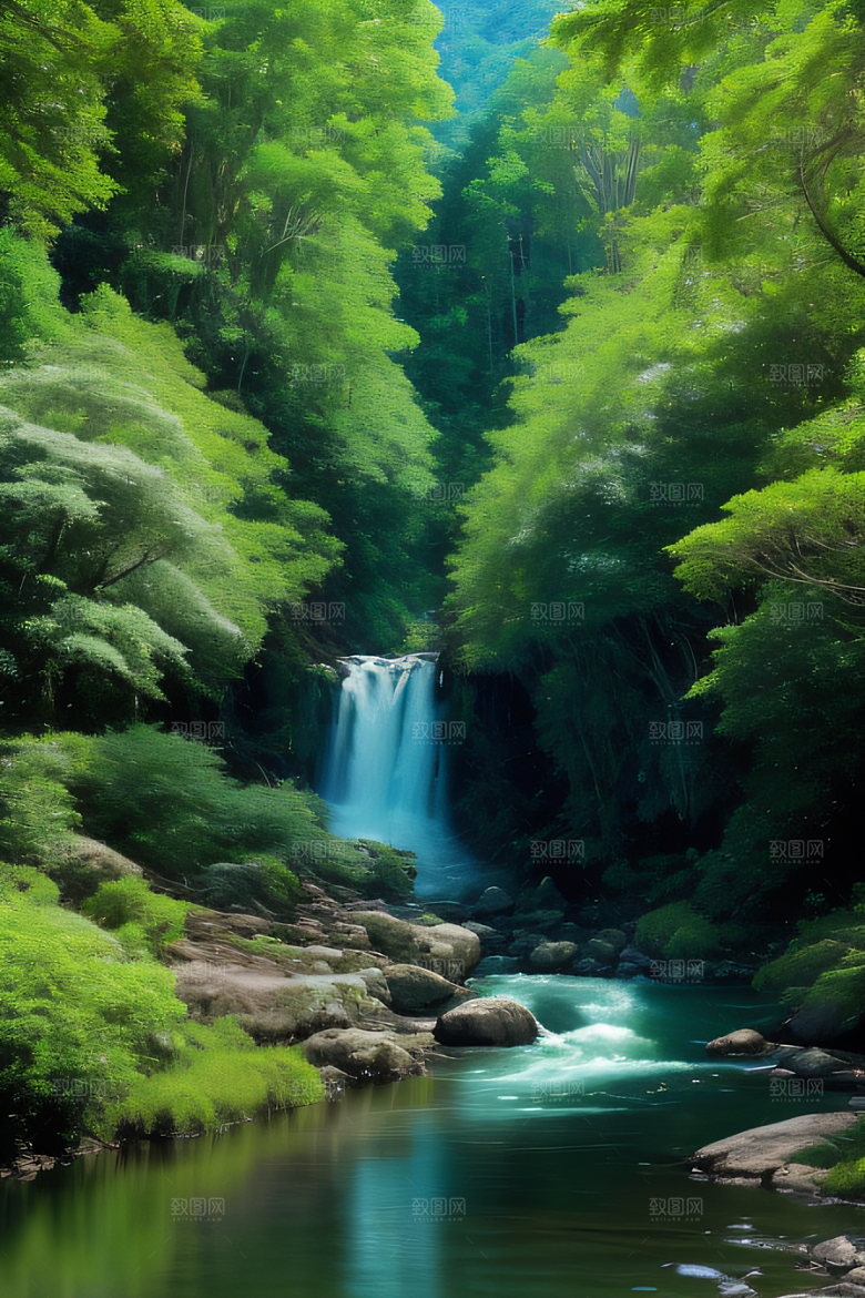 山水相映清澈的河水与壮丽的山峦相互辉映