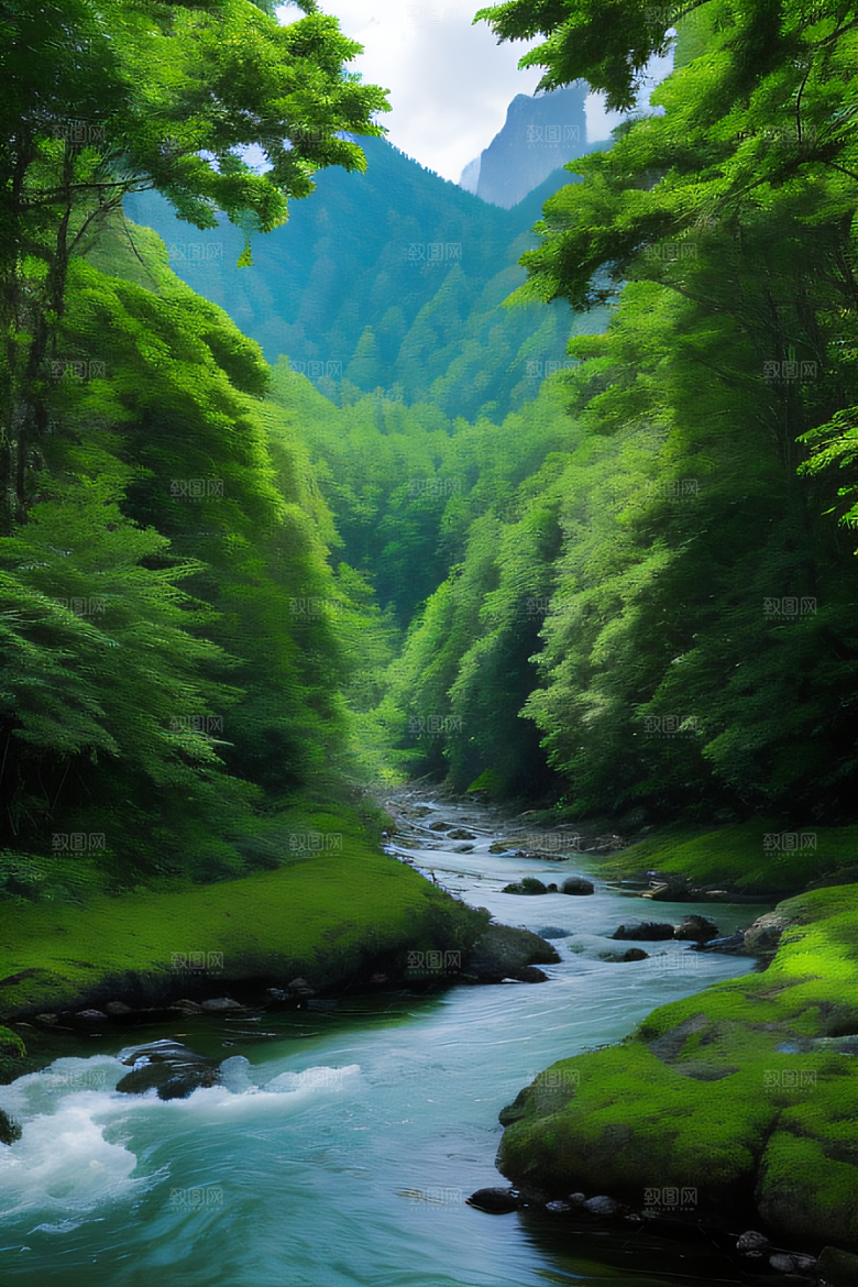 山岳奇观壮丽的山峦与清澈的河水相得益彰
