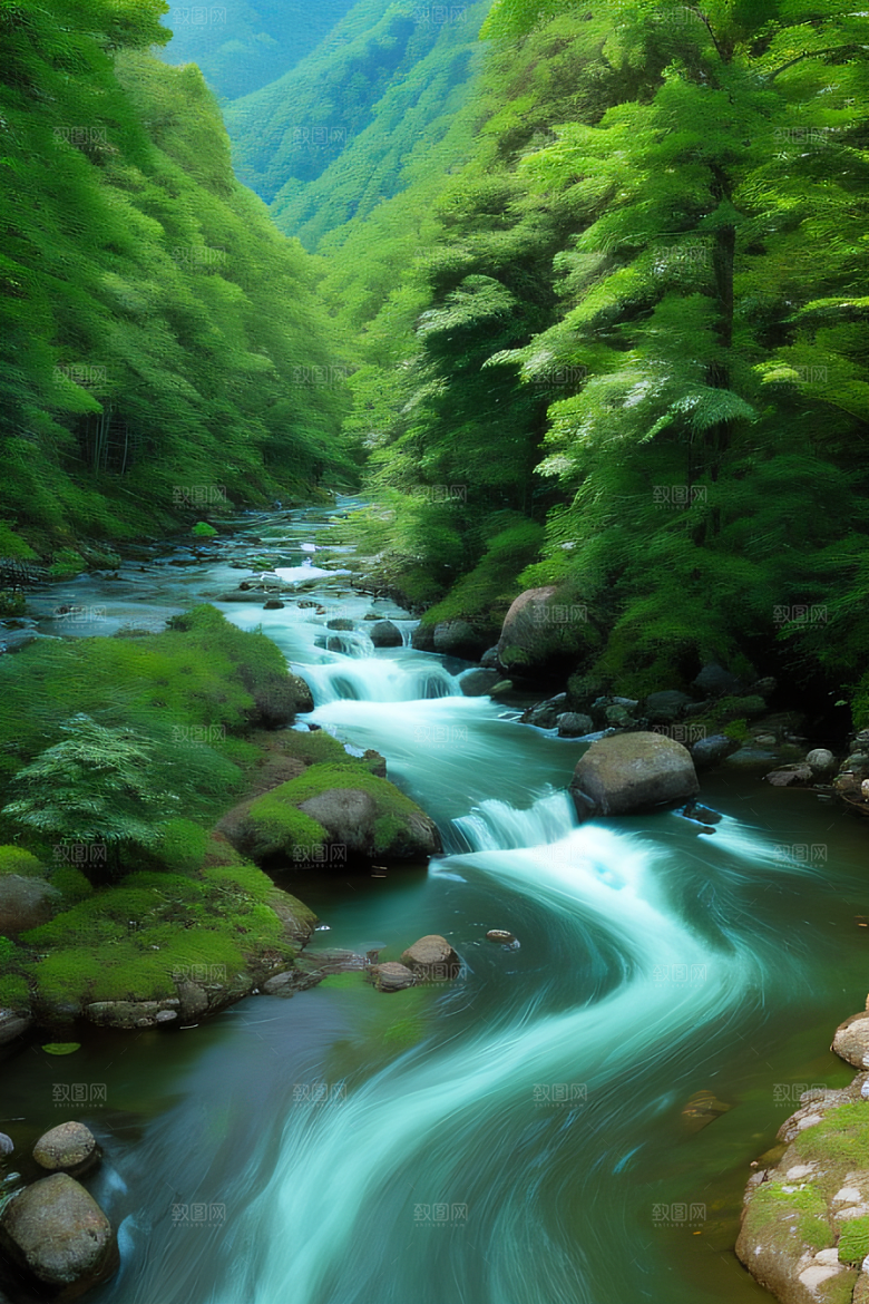 山岳奇观壮丽的山峦与清澈的河水相得益彰