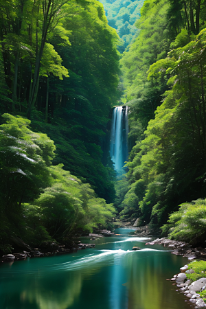 山岳奇观壮丽的山峦与清澈的河水相得益彰