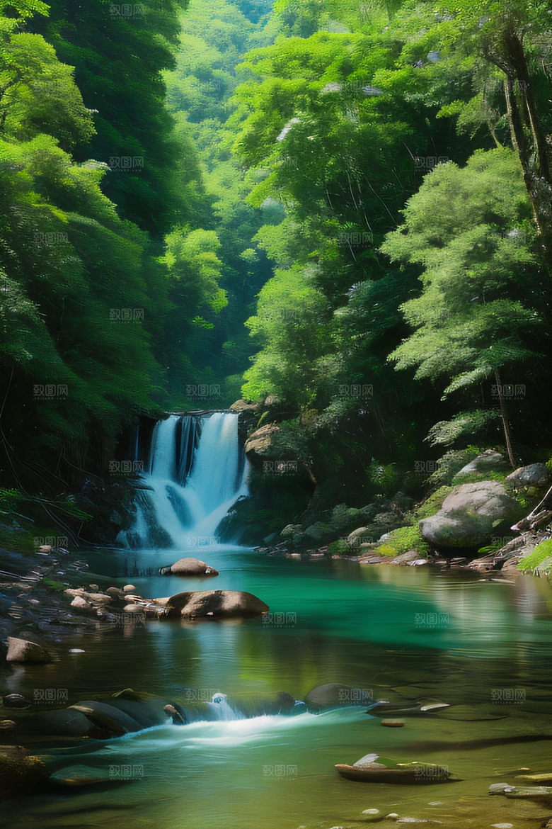 山岳奇观壮丽的山峦与清澈的河水相得益彰