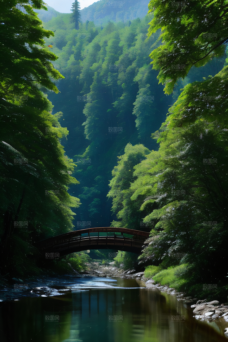 山岳奇观壮丽的山峦与清澈的河水相得益彰